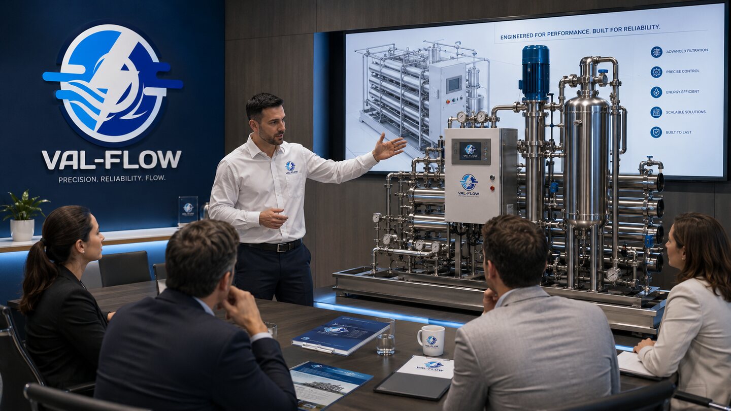 Engineer presenting a representative high-purity water system configuration